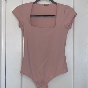 Pink square neck body suit